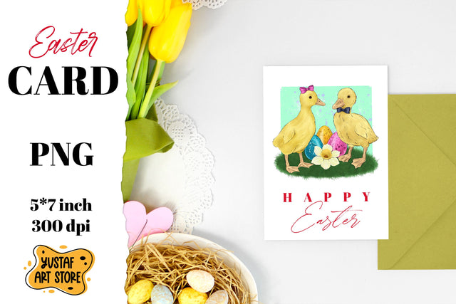 Happy Easter card printable. Hand painted illustration Sublimation Yustaf Art Store 