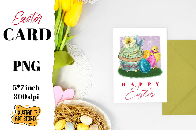 Happy Easter card printable. Hand painted illustration Sublimation Yustaf Art Store 