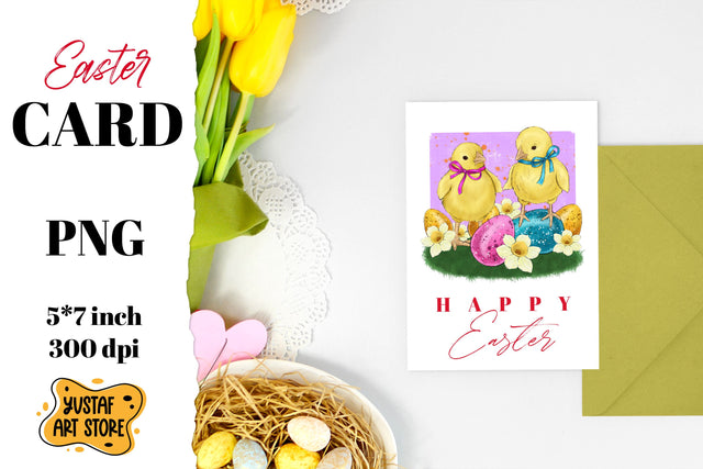 Happy Easter card printable. Hand painted illustration Sublimation Yustaf Art Store 