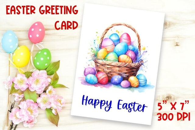 Happy Easter card printable / watercolor easter basket, eggs Sublimation Angelina Semenova 