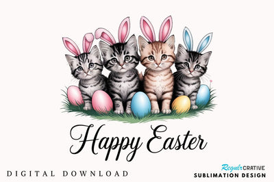 Happy Easter Cats Rabbit Bunny Clipart Sublimation Design Sublimation Regulrcrative 