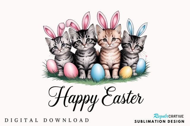 Happy Easter Cats Rabbit Bunny Clipart Sublimation Design Sublimation Regulrcrative 