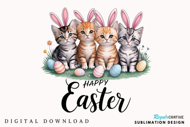 Happy Easter Cats Rabbit Bunny Clipart Sublimation Design Sublimation Regulrcrative 