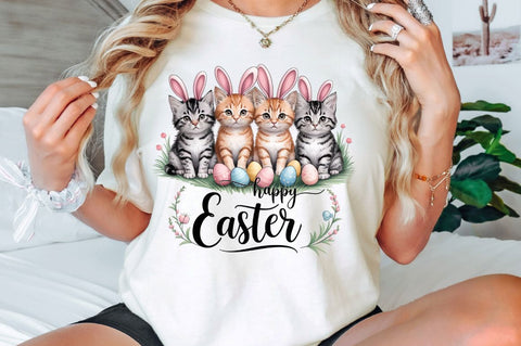 Happy Easter Cats Rabbit Bunny Clipart Sublimation Design Sublimation Regulrcrative 