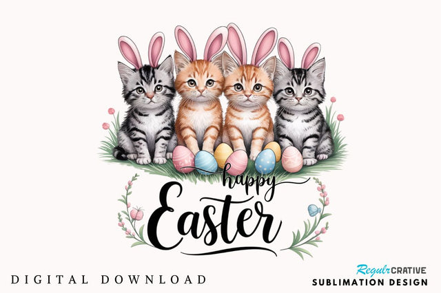 Happy Easter Cats Rabbit Bunny Clipart Sublimation Design Sublimation Regulrcrative 