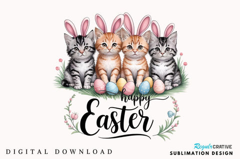 Happy Easter Cats Rabbit Bunny Clipart Sublimation Design Sublimation Regulrcrative 