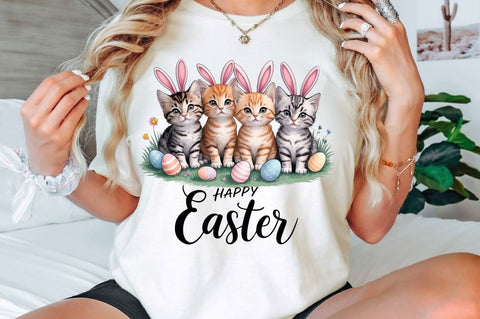 Happy Easter Cats Rabbit Bunny Clipart Sublimation Design Sublimation Regulrcrative 