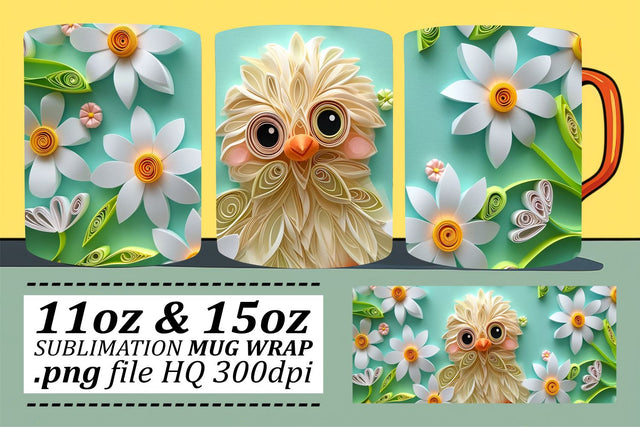 Happy Easter Chick Mug Design, Sublimation Wrap, 11oz 15oz, 3D Easter Celebration, Springtime Joy Sublimation afrosvg 