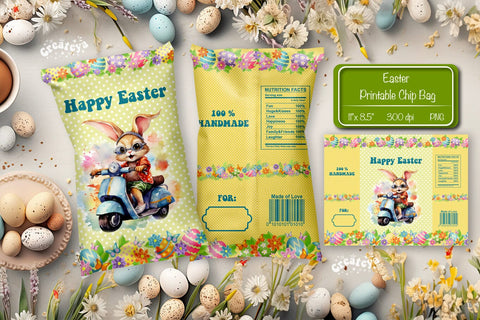 Happy easter Chip Bag template Easter Bunny Printable party favor Sublimation Createya Design 