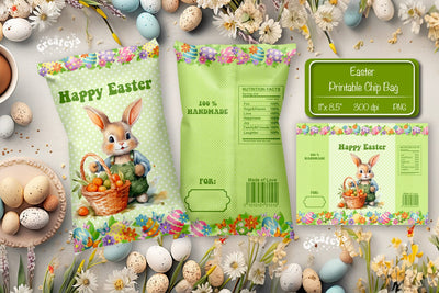 Happy easter Chip Bag template Easter Bunny Printable party favor Sublimation Createya Design 