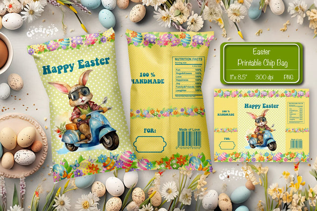 Happy easter Chip Bag template Easter Bunny Printable party favor Sublimation Createya Design 