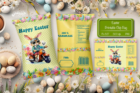 Happy easter Chip Bag template Easter Bunny Printable party favor Sublimation Createya Design 
