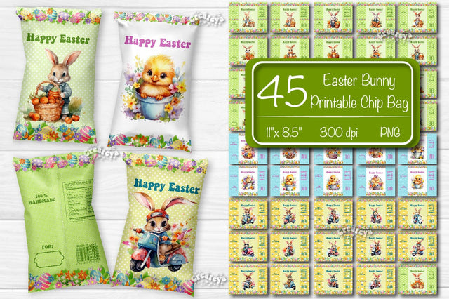 Happy easter Chip Bag template Easter Bunny Printable party favor Sublimation Createya Design 
