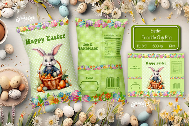 Happy easter Chip Bag template Easter Bunny Printable party favor Sublimation Createya Design 