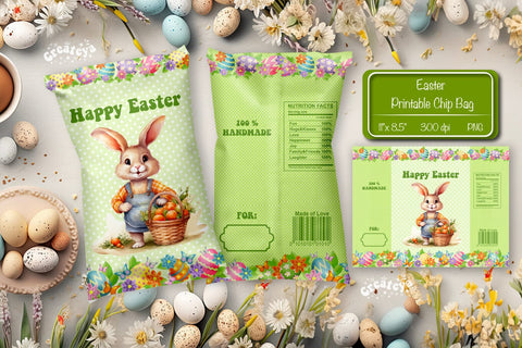 Happy easter Chip Bag template Easter Bunny Printable party favor Sublimation Createya Design 