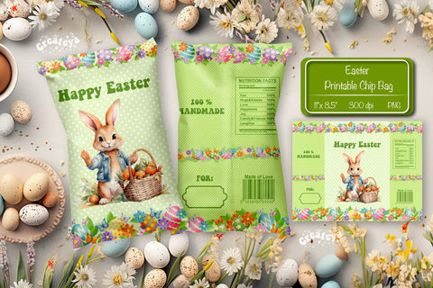 Happy easter Chip Bag template Easter Bunny Printable party favor Sublimation Createya Design 