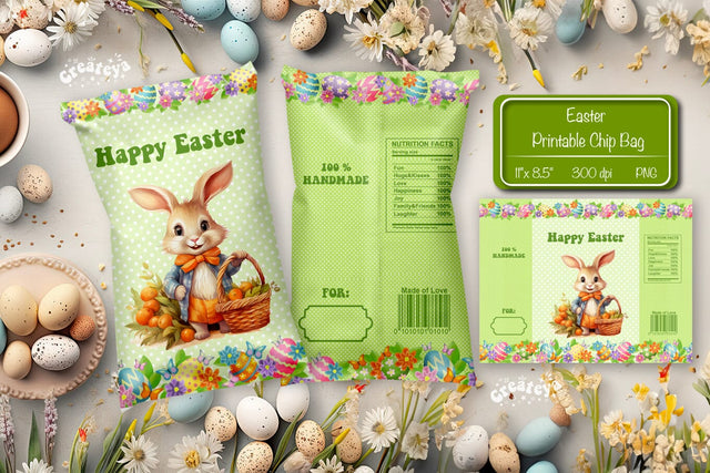 Happy easter Chip Bag template Easter Bunny Printable party favor Sublimation Createya Design 