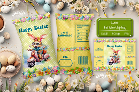 Happy easter Chip Bag template Easter Bunny Printable party favor Sublimation Createya Design 