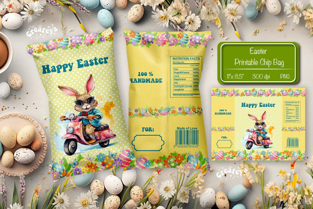 Happy easter Chip Bag template Easter Bunny Printable party favor Sublimation Createya Design 