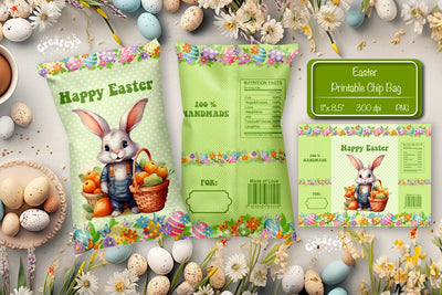 Happy easter Chip Bag template Easter Bunny Printable party favor Sublimation Createya Design 