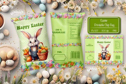 Happy easter Chip Bag template Easter Bunny Printable party favor Sublimation Createya Design 