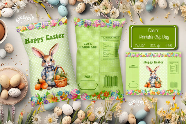 Happy easter Chip Bag template Easter Bunny Printable party favor Sublimation Createya Design 