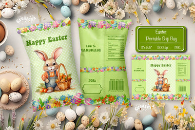 Happy easter Chip Bag template Easter Bunny Printable party favor Sublimation Createya Design 