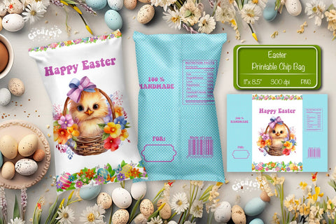 Happy easter Chip Bag template Easter Bunny Printable party favor Sublimation Createya Design 