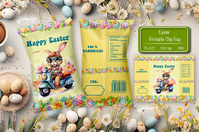 Happy easter Chip Bag template Easter Bunny Printable party favor Sublimation Createya Design 