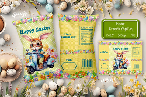 Happy easter Chip Bag template Easter Bunny Printable party favor Sublimation Createya Design 