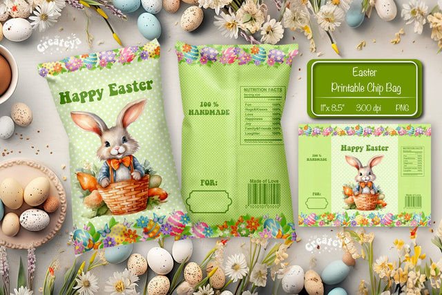 Happy easter Chip Bag template Easter Bunny Printable party favor Sublimation Createya Design 