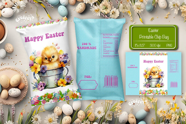 Happy easter Chip Bag template Easter Bunny Printable party favor Sublimation Createya Design 