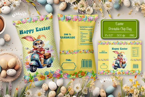 Happy easter Chip Bag template Easter Bunny Printable party favor Sublimation Createya Design 