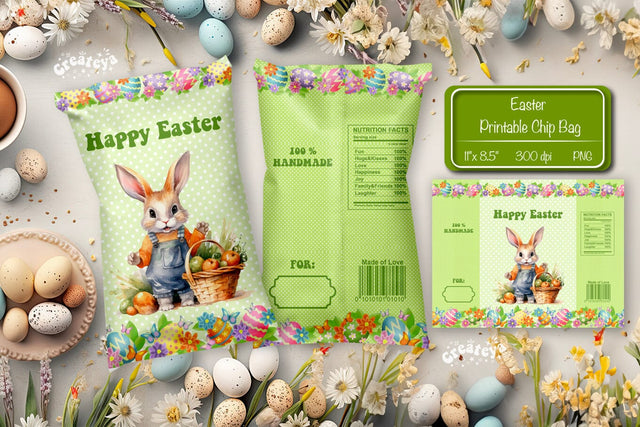 Happy easter Chip Bag template Easter Bunny Printable party favor Sublimation Createya Design 