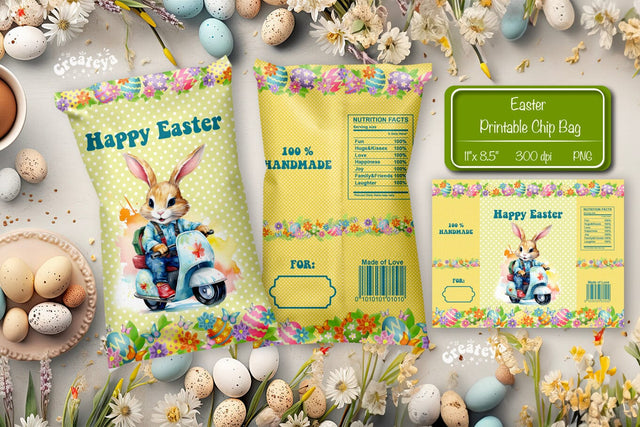 Happy easter Chip Bag template Easter Bunny Printable party favor Sublimation Createya Design 
