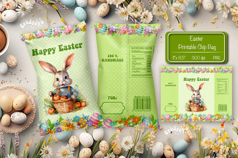Happy easter Chip Bag template Easter Bunny Printable party favor Sublimation Createya Design 