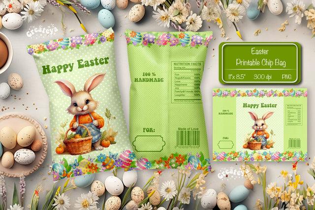 Happy easter Chip Bag template Easter Bunny Printable party favor Sublimation Createya Design 