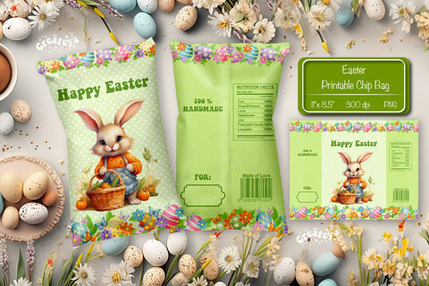 Happy easter Chip Bag template Easter Bunny Printable party favor Sublimation Createya Design 