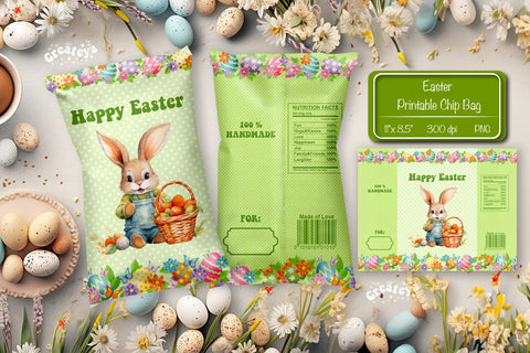 Happy easter Chip Bag template Easter Bunny Printable party favor Sublimation Createya Design 