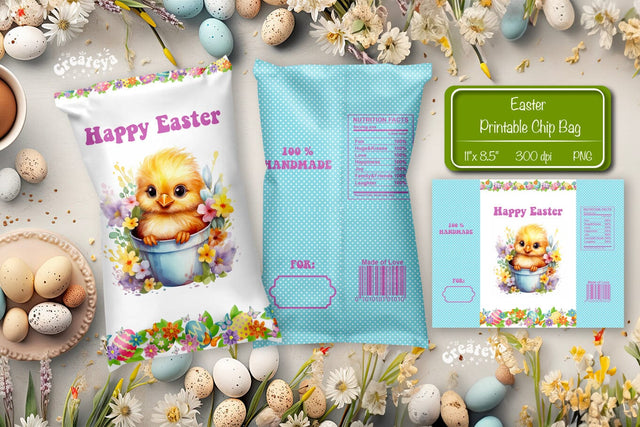 Happy easter Chip Bag template Easter Bunny Printable party favor Sublimation Createya Design 