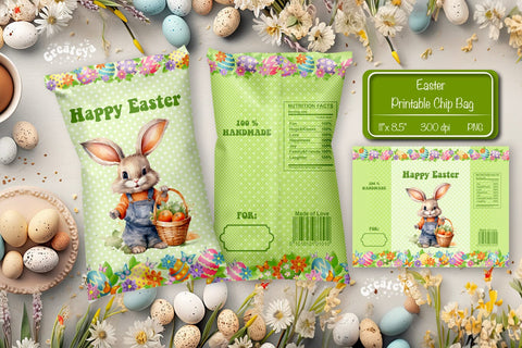Happy easter Chip Bag template Easter Bunny Printable party favor Sublimation Createya Design 