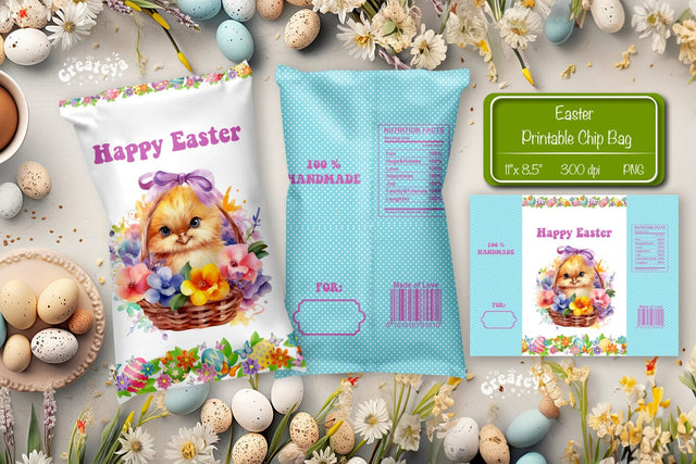 Happy easter Chip Bag template Easter Bunny Printable party favor Sublimation Createya Design 