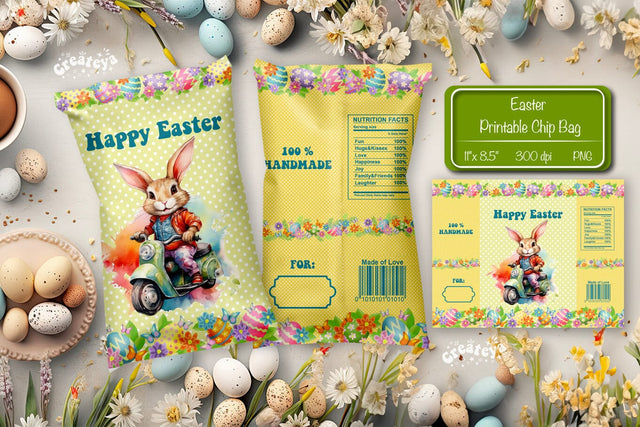 Happy easter Chip Bag template Easter Bunny Printable party favor Sublimation Createya Design 