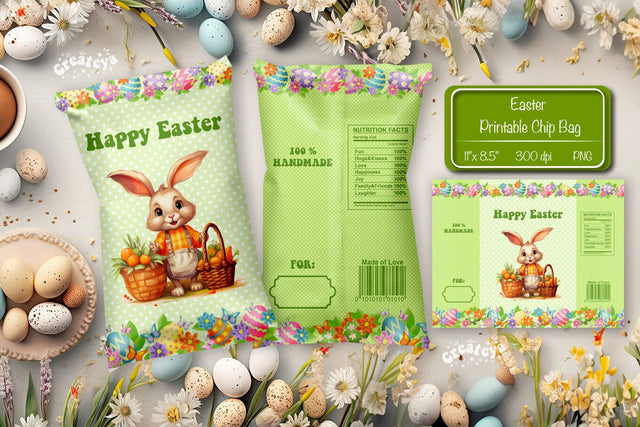 Happy easter Chip Bag template Easter Bunny Printable party favor Sublimation Createya Design 