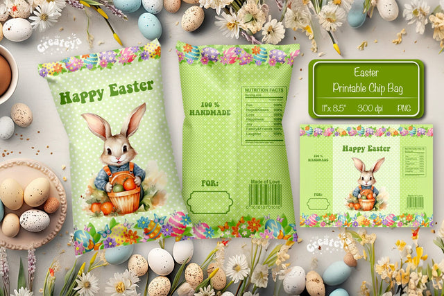 Happy easter Chip Bag template Easter Bunny Printable party favor Sublimation Createya Design 
