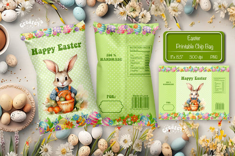 Happy easter Chip Bag template Easter Bunny Printable party favor Sublimation Createya Design 
