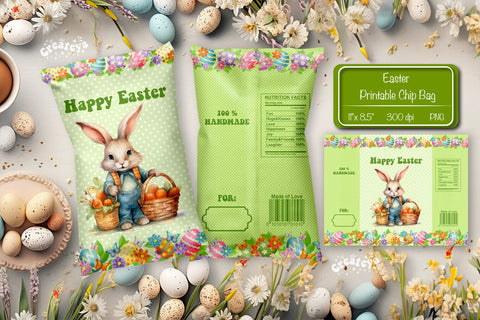 Happy easter Chip Bag template Easter Bunny Printable party favor Sublimation Createya Design 