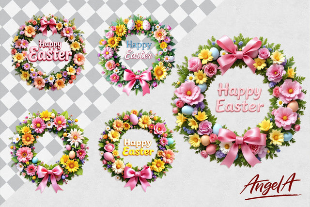 Happy Easter clipart, easter wreath of eggs and flowers PNG Sublimation Angelina Semenova 