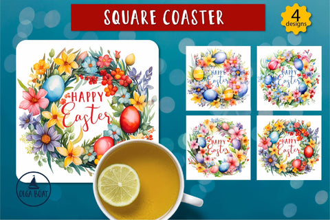 Happy easter coasters | Easter sublimation designs Sublimation Olga Boat Design 