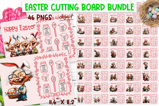 Happy Easter cutting board bundle Funny elderly lady PNG Sublimation Angelina Semenova 